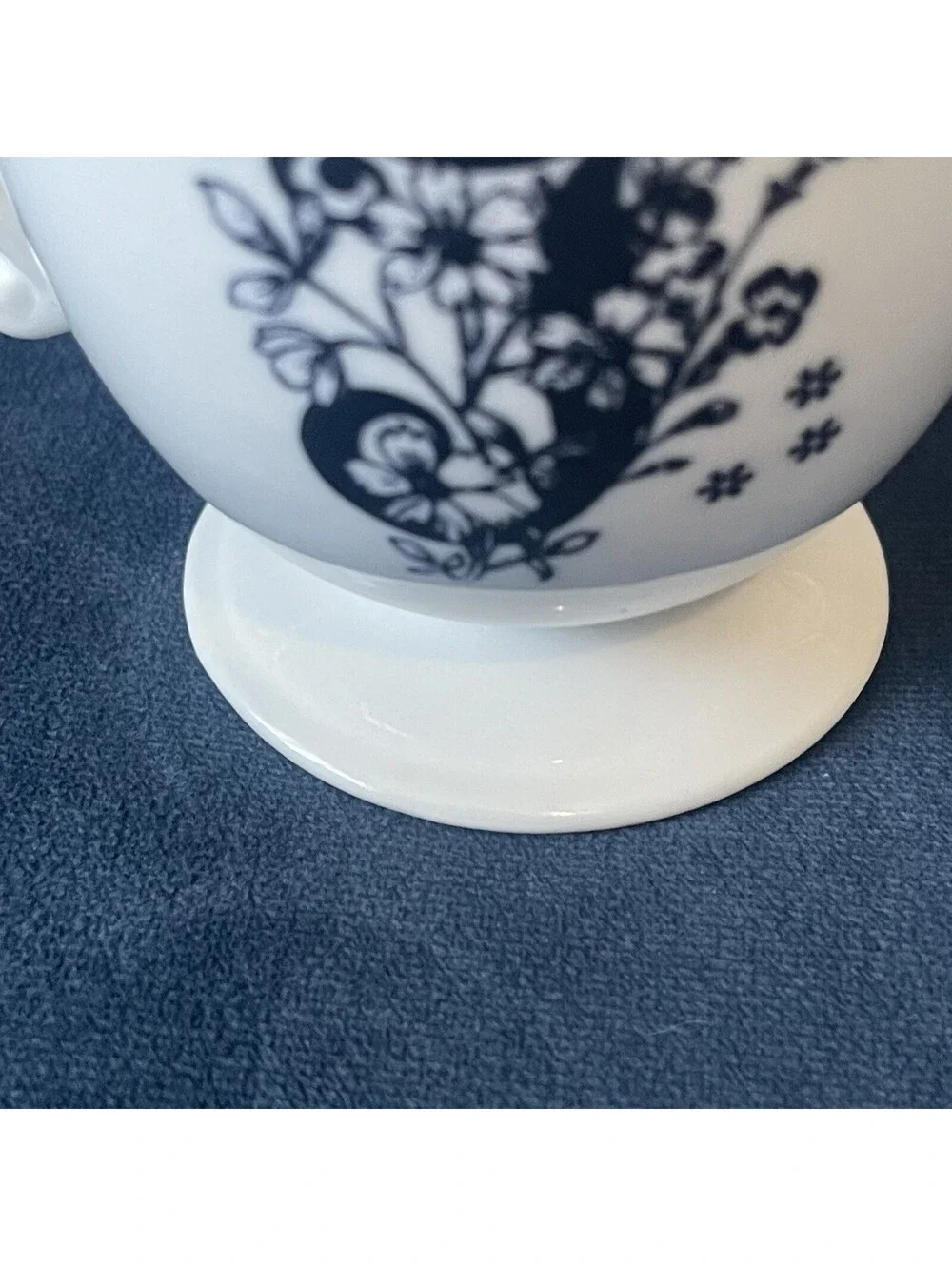 Anthropologie Pedestal Coffee Mug Tea Cup Initial J Black White Floral Fancy